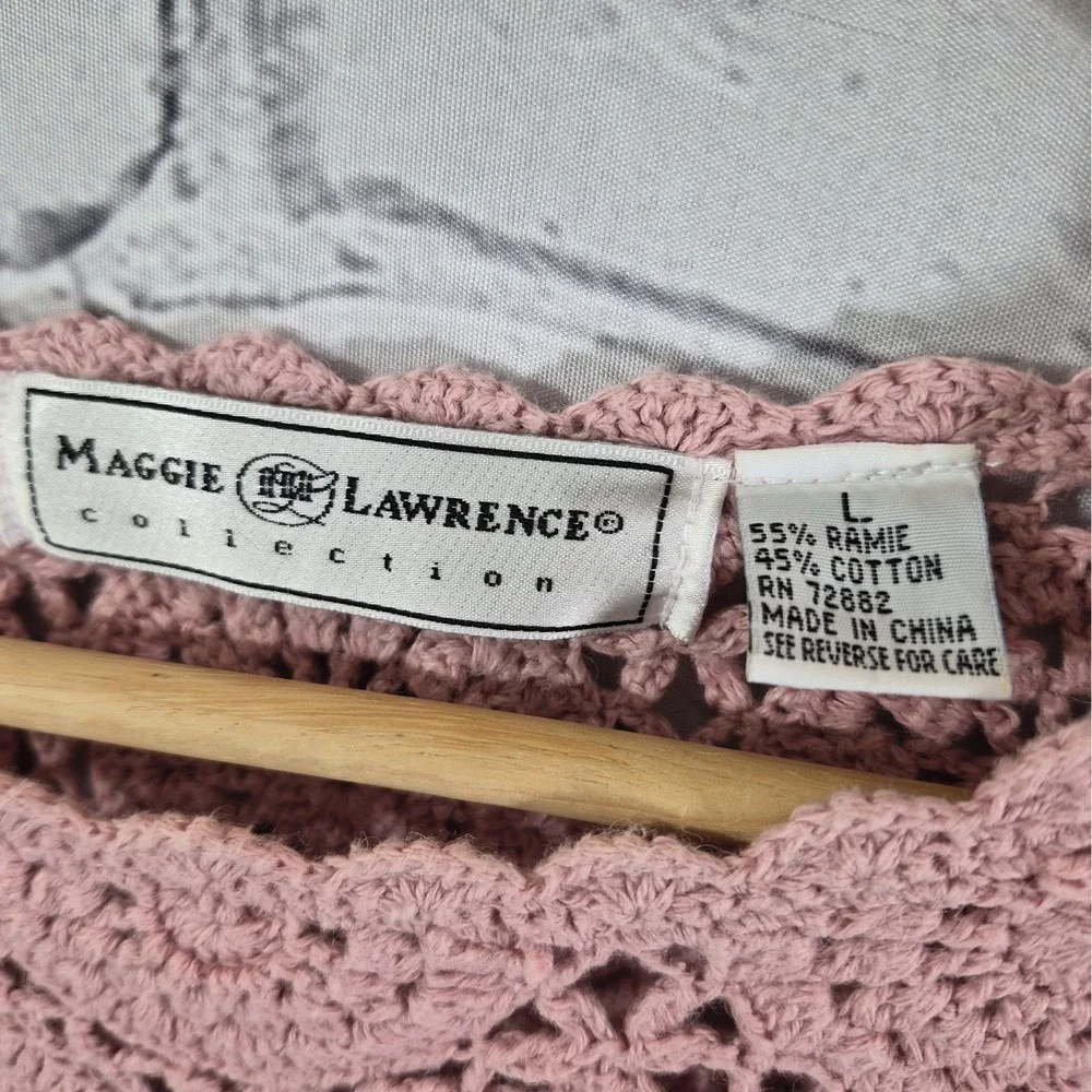 Vintage Crochet Sweater Womens L Blush Pink Mandala Coquette Coastal Pullover